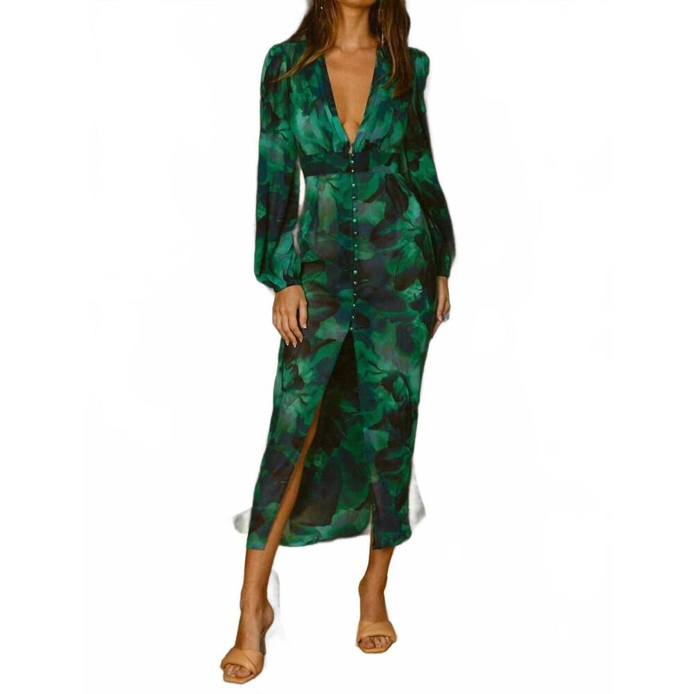 NEW RUNAWAY calista midi dress in green